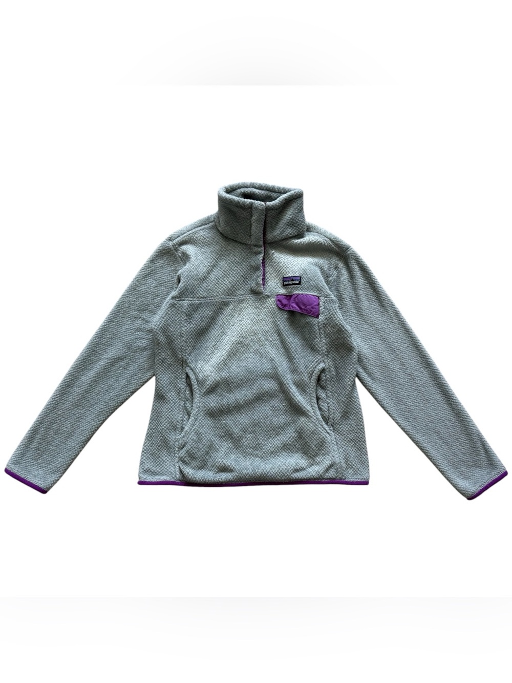 Patagonia Re-Tool Snap-T Fleece Pullover Small S Gray with Purple Trim Gorpcore
